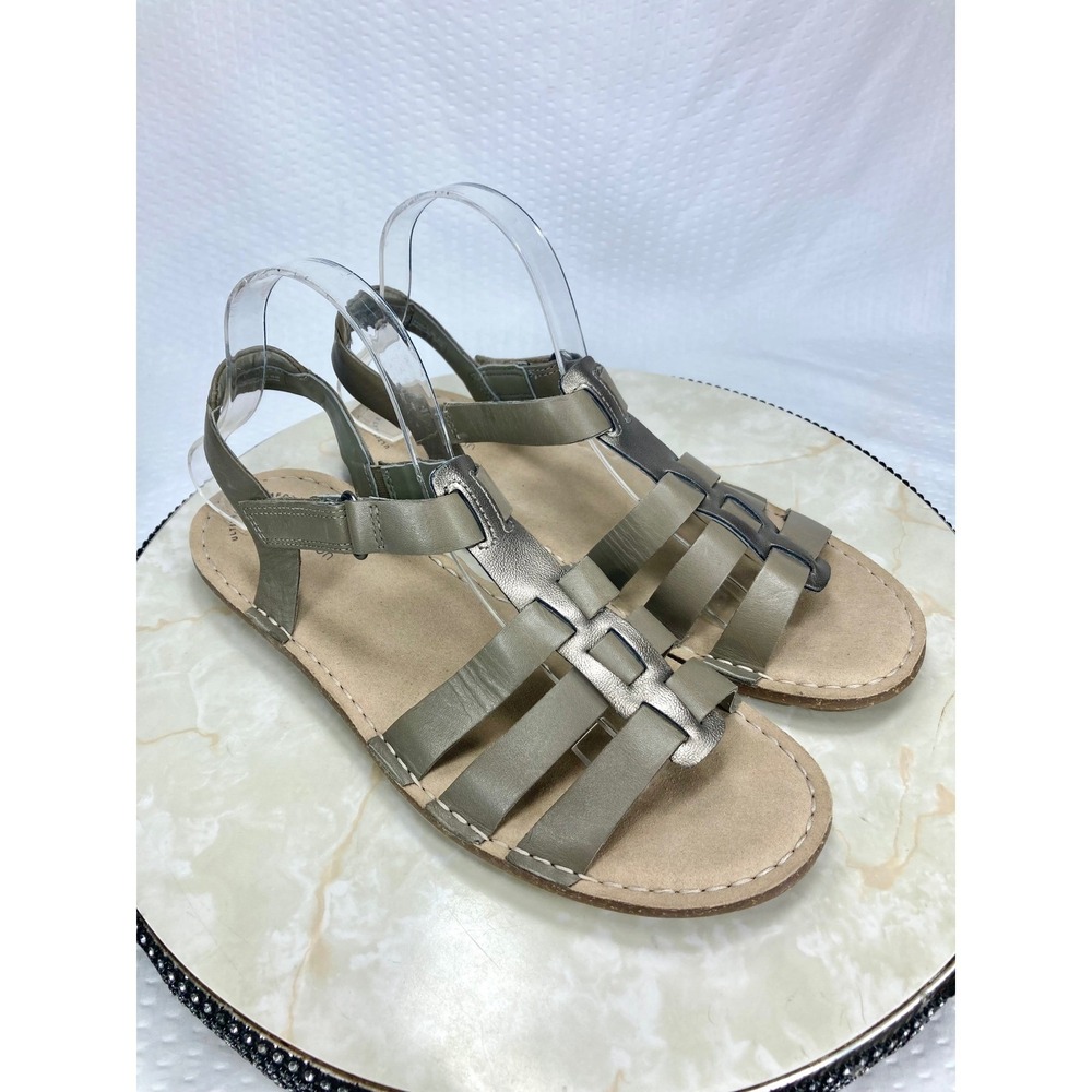 Clarks Collection Strappy Gladiator Sandals Womens 9.5 Green Leather Flats New